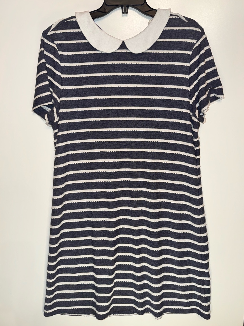 Maison Jules XL Navy White Striped Peter Pan Collar Shift Dress Nautical Preppy